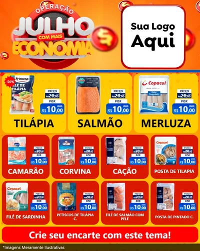 Modelo de Rede Social para Feed Instagram com o tema Operação Julho Com Mais Economia para Peixaria