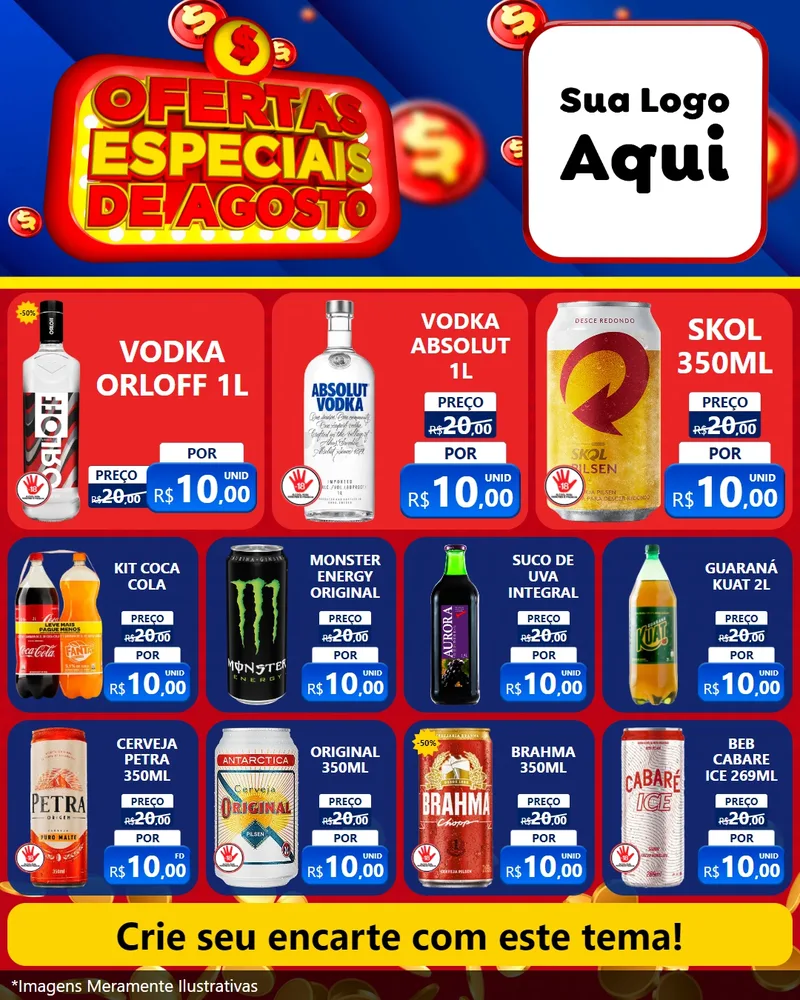 Modelo de Rede Social para Feed Instagram com o tema Ofertas Especiais de Agosto para Distribuidora de bebidas