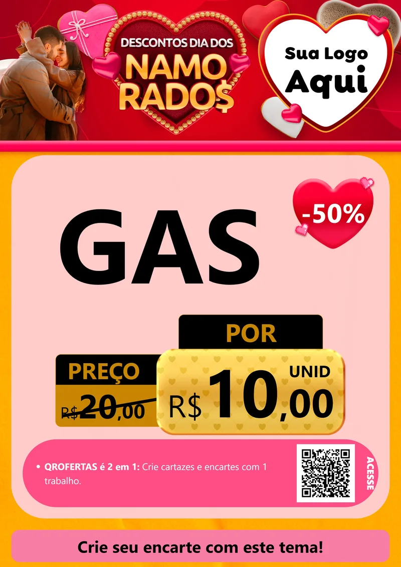 Modelo de Cartaz para Cartaz A4 Vertical com o tema Descontos Dia dos Namorados para Água e gás