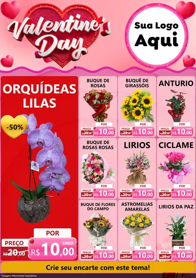 Modelo de Encarte para Encarte A4 Vertical com o tema Valentine's Day para Floricultura e jardim