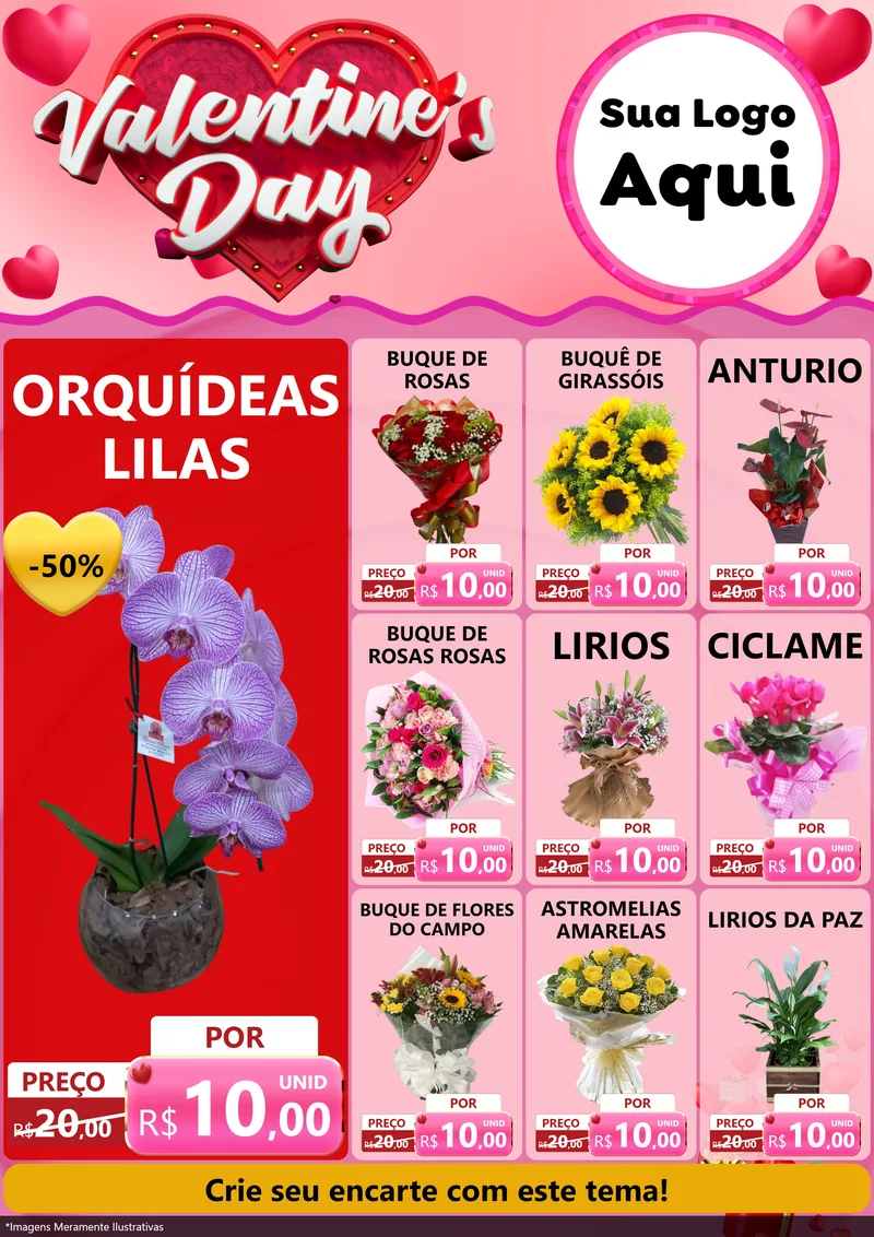 Modelo de Encarte para Encarte A4 Vertical com o tema Valentine's Day para Floricultura e jardim
