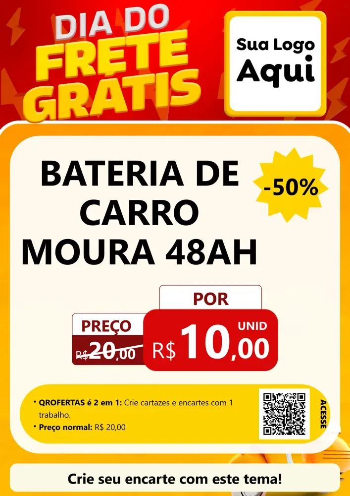 Modelo de Cartaz para Cartaz A4 Vertical com o tema Dia do Frete Grátis para Baterias Elétricas