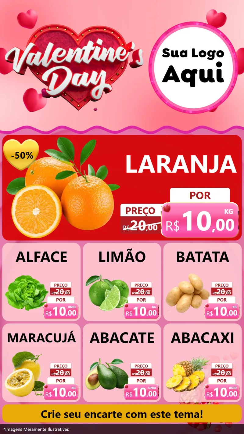 Modelo de Rede Social para Stories com o tema Valentine's Day para Hortifrúti