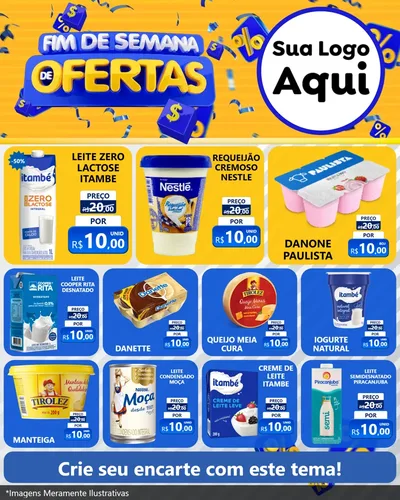 Modelo de Rede Social para Feed Instagram com o tema Fim de Semana de Ofertas para Frios e Laticínios