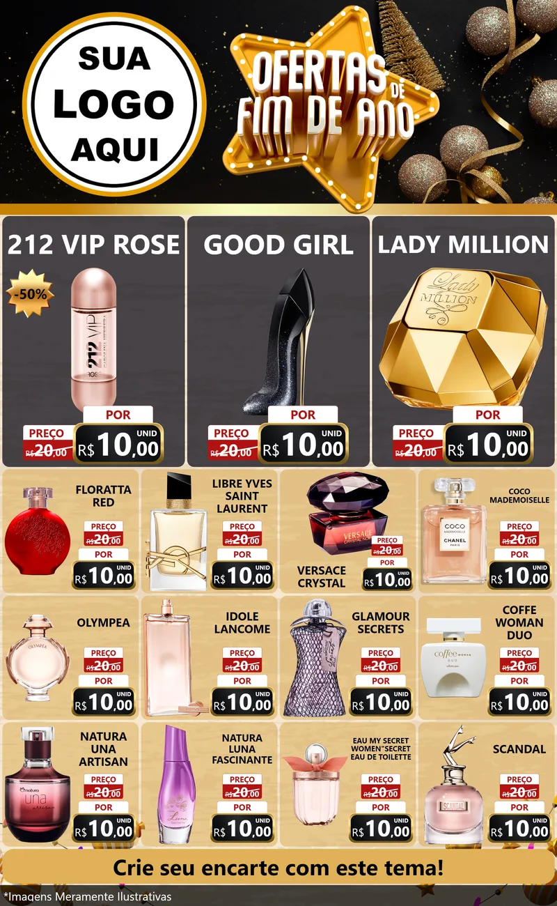 Modelo de Encarte para Encarte Grande com o tema Ofertas de Fim de Ano para Perfumes