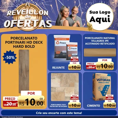 Modelo de Rede Social para Feed Facebook com o tema Réveillon de Ofertas para Pisos e revestimentos