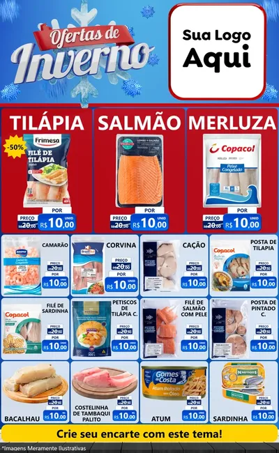 Modelo de Encarte para Encarte Grande com o tema Ofertas de Inverno para Peixaria