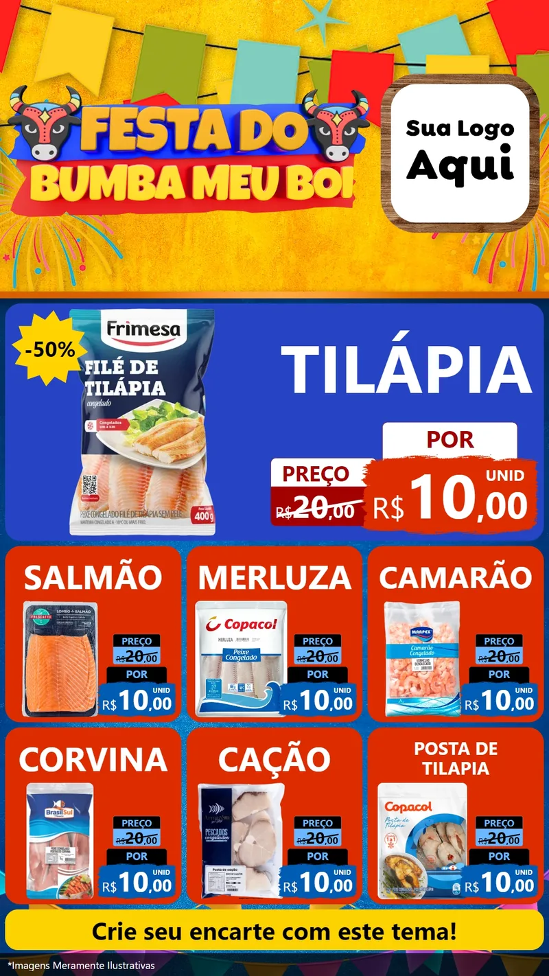 Modelo de Rede Social para Stories com o tema Festa do Bumba Meu Boi para Peixaria