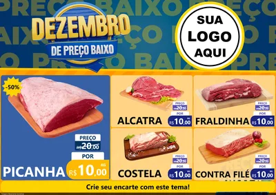 Modelo de Encarte para Encarte A4 Horizontal com o tema Dezembro de Preço Baixo para Açougue