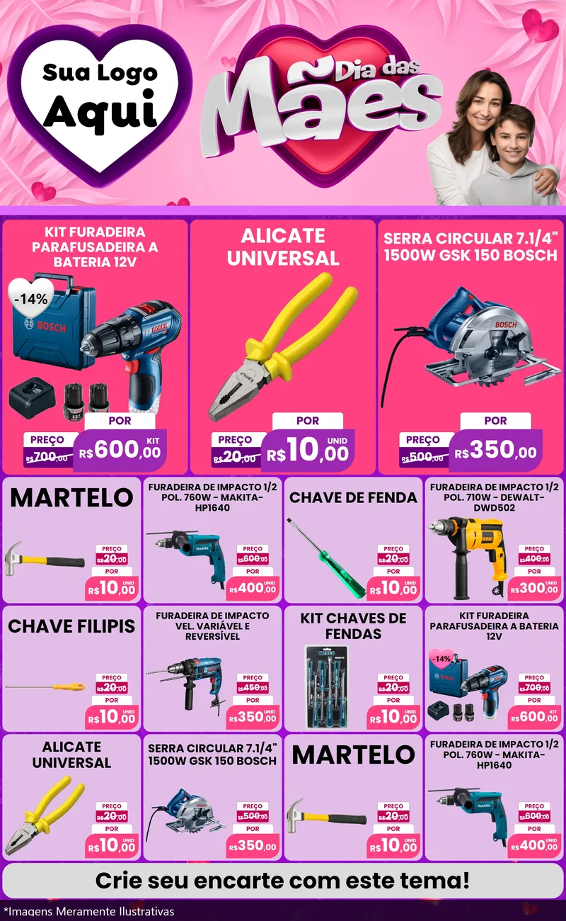 Modelo de Encarte para Encarte Grande com o tema Dia das Mães para Maquinas e Ferramentas