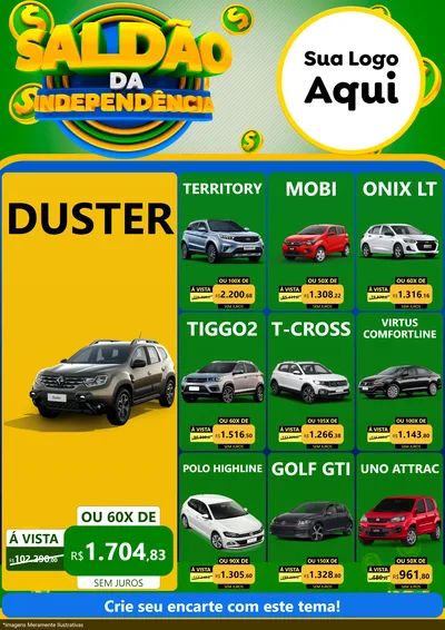 Modelo de Encarte para Encarte A4 Vertical com o tema Saldão da Indepêndencia para Concessionaria de Carros