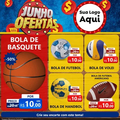 Modelo de Rede Social para Feed Facebook com o tema Junho de Ofertas para Artigos Esportivos