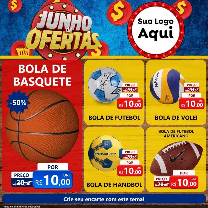 Modelo de Rede Social para Feed Facebook com o tema Junho de Ofertas para Artigos Esportivos