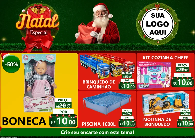 Modelo de Encarte para Encarte A4 Horizontal com o tema Natal Especial para Brinquedos