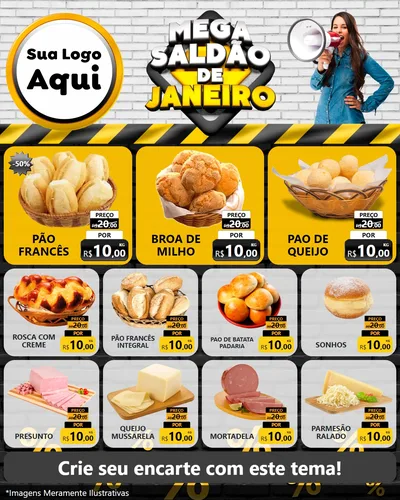 Modelo de Rede Social para Feed Instagram com o tema Mega Saldão de Janeiro para Padaria