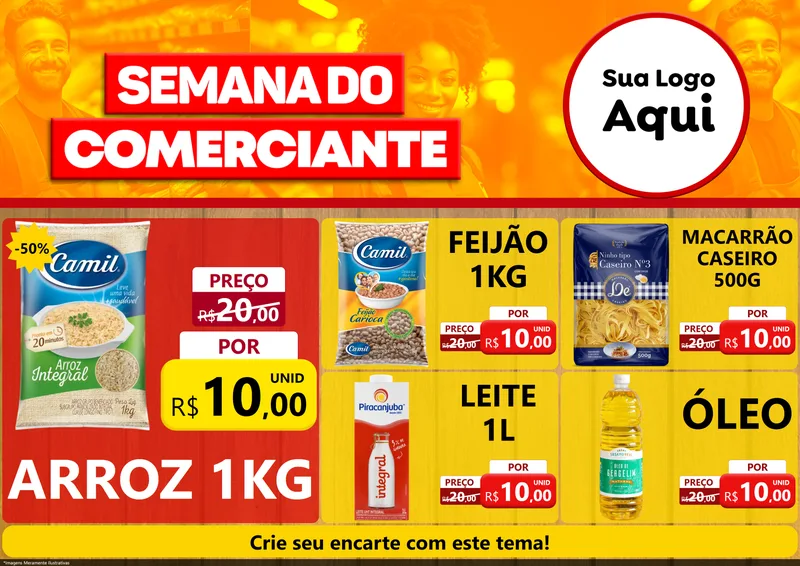 Modelo de Encarte para Encarte A4 Horizontal com o tema Semana do Comerciante para Supermercado