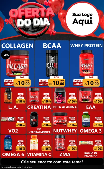 Modelo de Encarte para Encarte Grande com o tema Oferta do Dia para Suplementos alimentares
