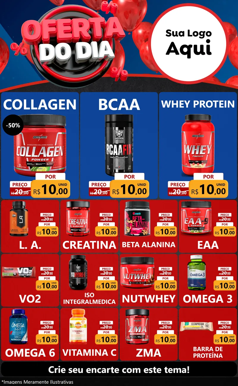 Modelo de Encarte para Encarte Grande com o tema Oferta do Dia para Suplementos alimentares