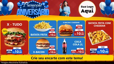 Modelo de TV para TV Horizontal com o tema Promoção de Aniversário para Hamburgueria