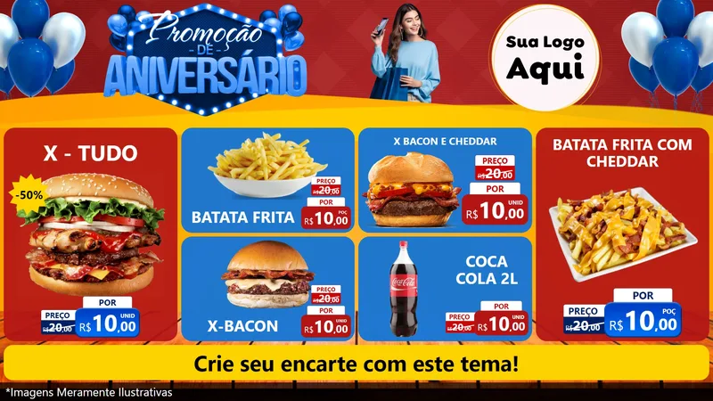 Modelo de TV para TV Horizontal com o tema Promoção de Aniversário para Hamburgueria
