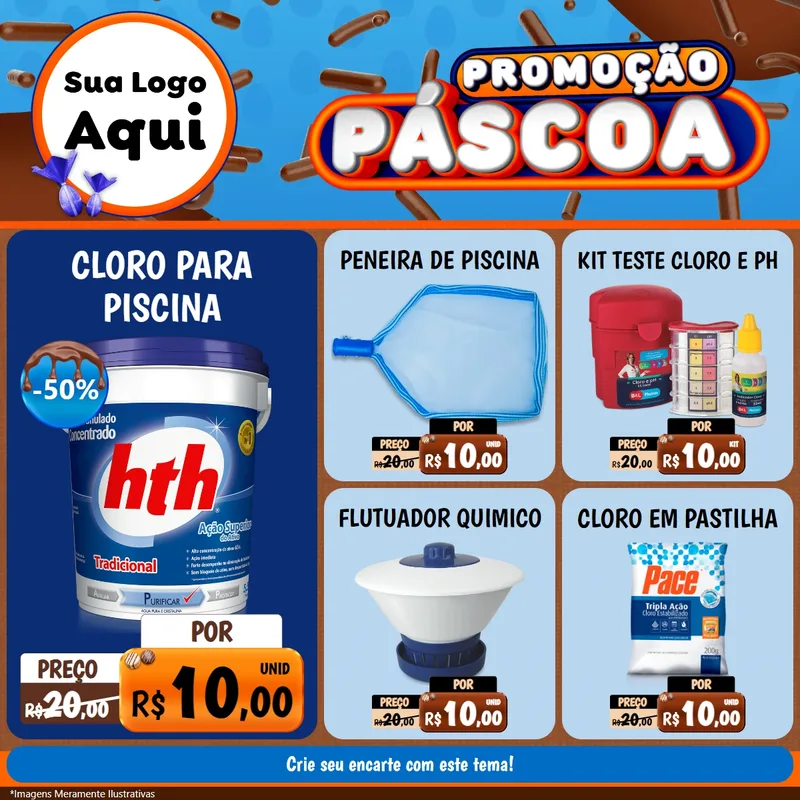 Modelo de Rede Social para Feed Facebook com o tema Promoção Páscoa para Produtos para Piscina