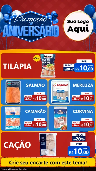 Modelo de TV para TV Vertical com o tema Promoção de Aniversário para Peixaria