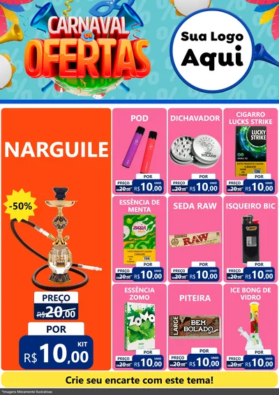 Modelo de Encarte para Encarte A4 Vertical com o tema Carnaval de Ofertas para Tabacaria