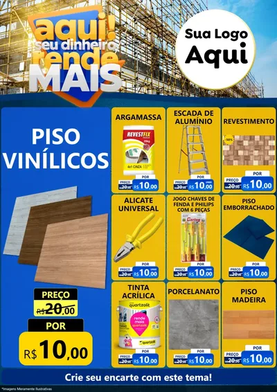 Modelo de Encarte para Encarte A4 Vertical com o tema Aqui Seu Dinheiro Rende Mais para Material para Construção