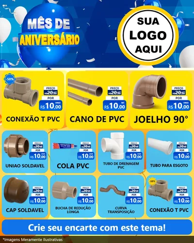 Modelo de Rede Social para Feed Instagram com o tema Mês de Aniversário para Tubos e conexões