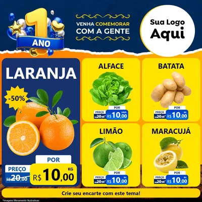 Modelo de Rede Social para Feed Facebook com o tema Um Ano de Aniversário para Hortifrúti