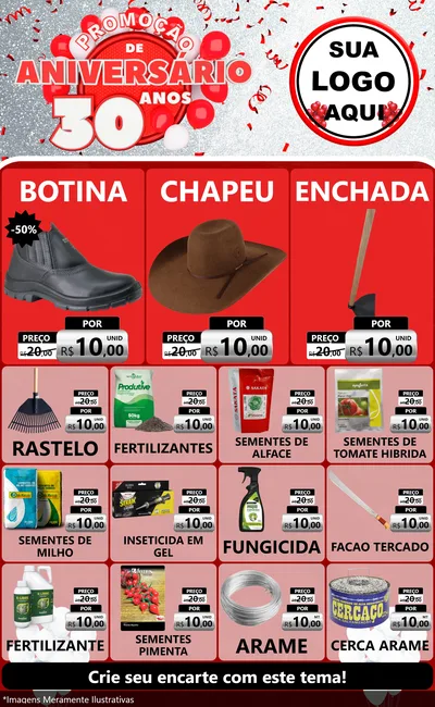 Modelo de Encarte para Encarte Grande com o tema Promoção de Aniversário - 30 Anos para Agropecuária