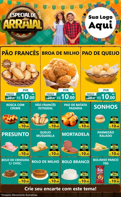 Modelo de Encarte para Encarte Grande com o tema Especial De Arraial para Padaria