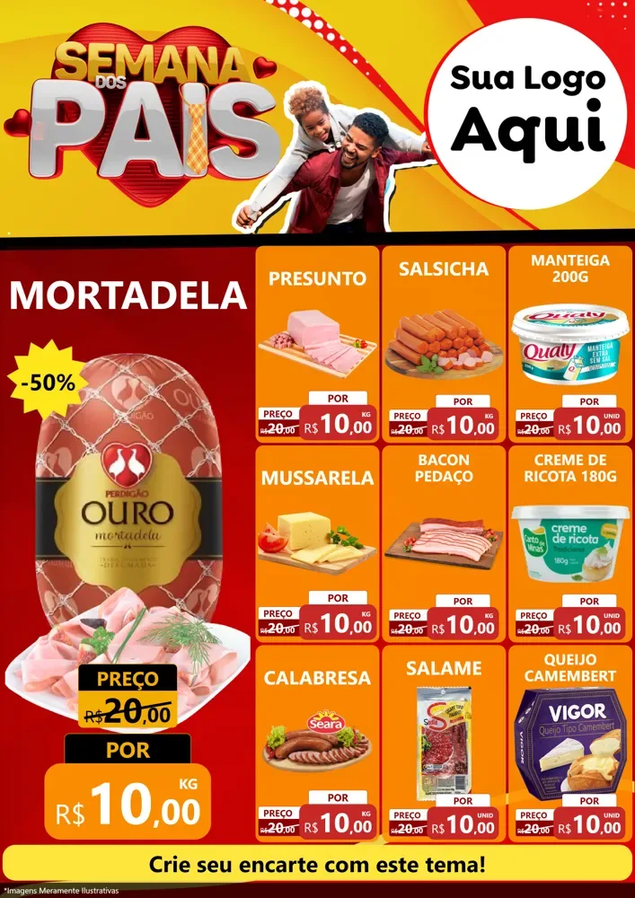 Modelo de Encarte para Encarte A4 Vertical com o tema Semana Dos Pais para Frios e Laticínios