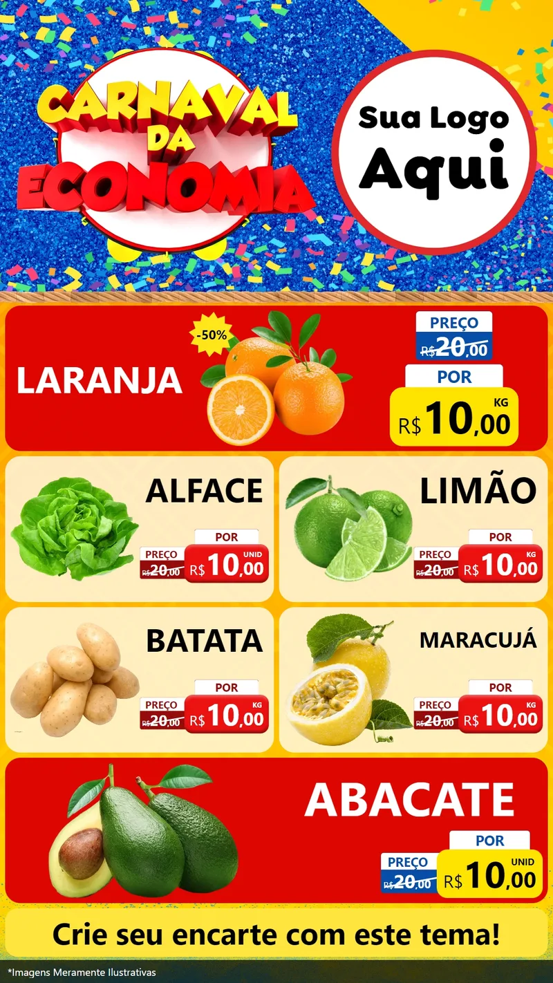 Modelo de TV para TV Vertical com o tema Carnaval da Economia para Hortifrúti