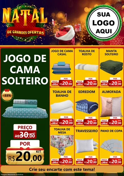 Modelo de Encarte para Encarte A4 Vertical com o tema Natal de Grandes Ofertas para Cama, Mesa e Banho