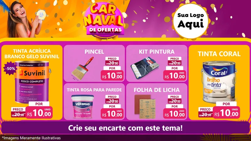 Modelo de TV para TV Horizontal com o tema Carnaval de Ofertas para Tintas e Ferramentas