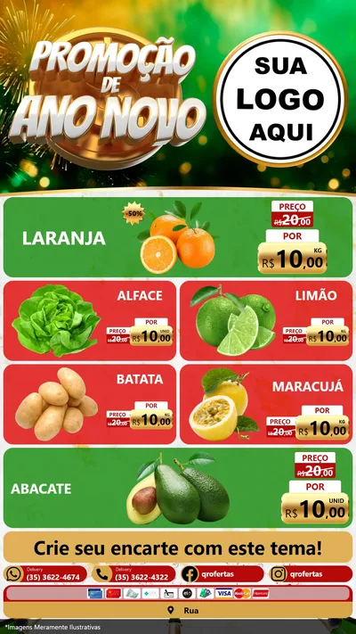 Modelo de TV para TV Vertical com o tema Promoção de Ano Novo para Hortifrúti