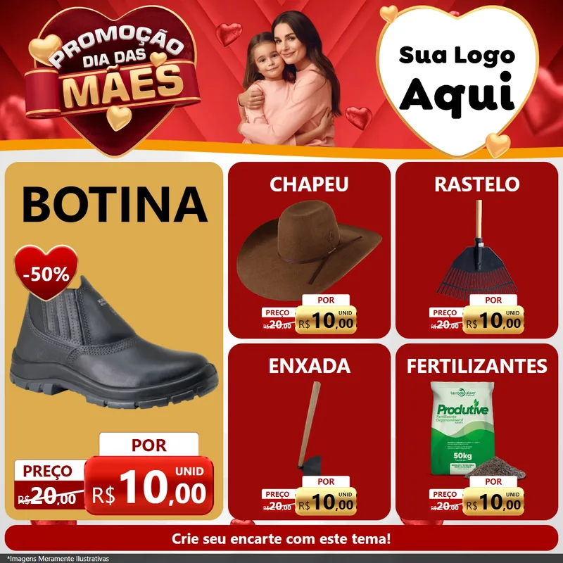 Modelo de Rede Social para Feed Facebook com o tema Promoção Dia das Mães para Agropecuária
