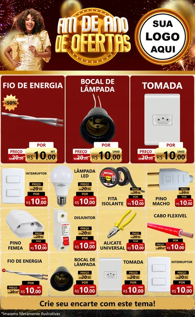 Modelo de Encarte para Encarte Grande com o tema Fim de Ano de Ofertas para Materiais Elétricos