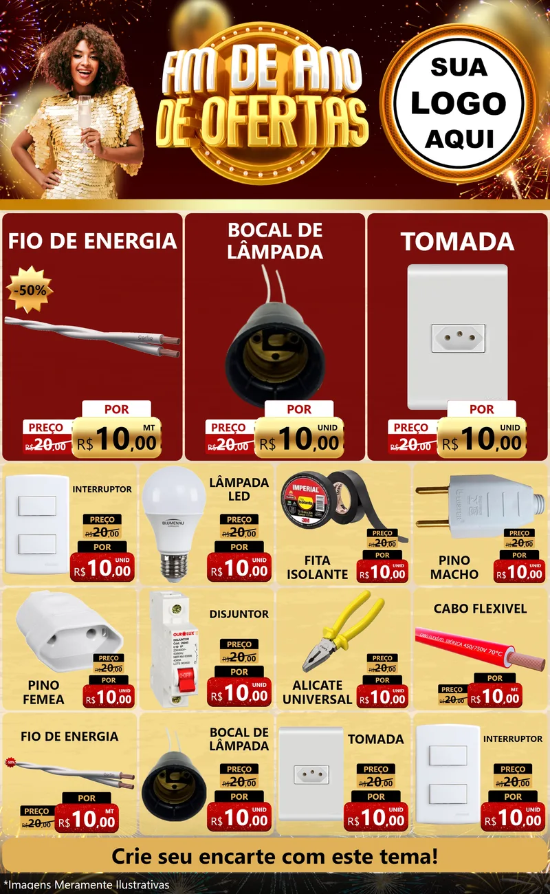 Modelo de Encarte para Encarte Grande com o tema Fim de Ano de Ofertas para Materiais Elétricos