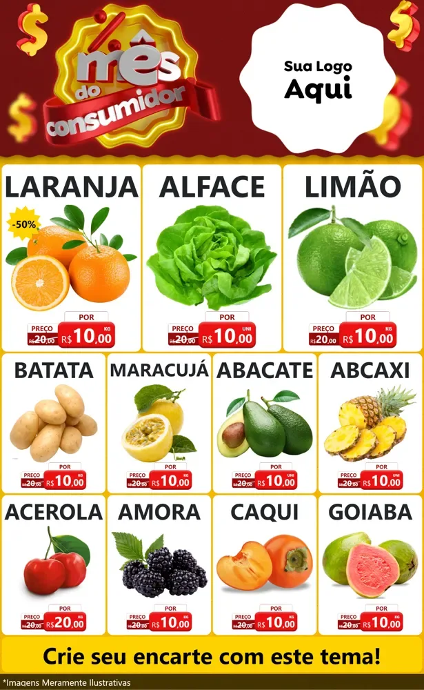 Modelo de Encarte para Encarte Grande com o tema Mês do consumidor para Hortifrúti