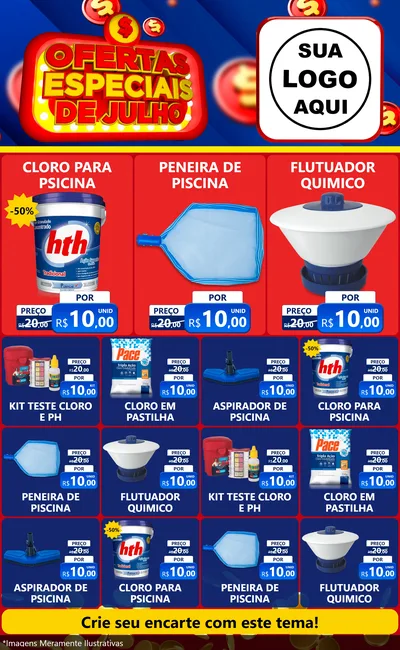 Modelo de Encarte para Encarte Grande com o tema Ofertas Especiais de Julho para Produtos para Piscina