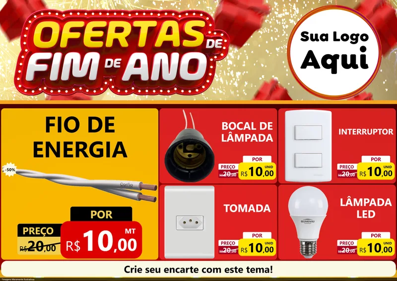 Modelo de Encarte para Encarte A4 Horizontal com o tema Ofertas de Fim de Ano para Materiais Elétricos