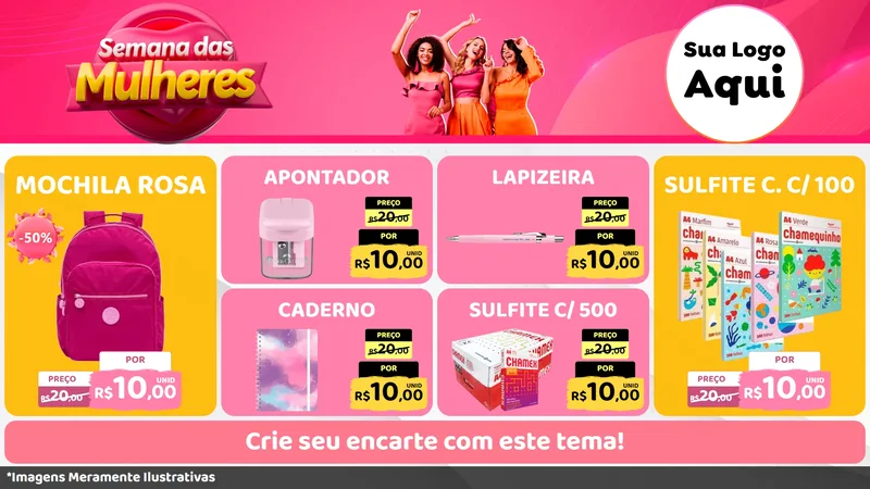 Modelo de TV para TV Horizontal com o tema Semana das Mulheres para Papelaria