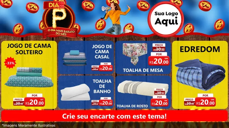 Modelo de TV para TV Horizontal com o tema Dia P - O Dia Mais Barato Do Mês para Cama, Mesa e Banho