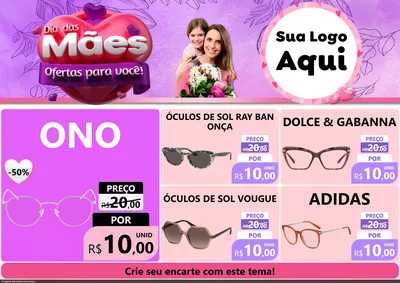 Modelo de Encarte para Encarte A4 Horizontal com o tema Dia das Mães Ofertas para Você! para Óticas