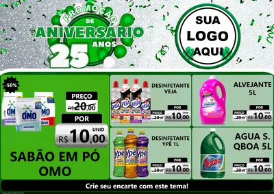 Modelo de Encarte para Encarte A4 Horizontal com o tema Promoção de Aniversário - 25 Anos para Produtos de Limpeza