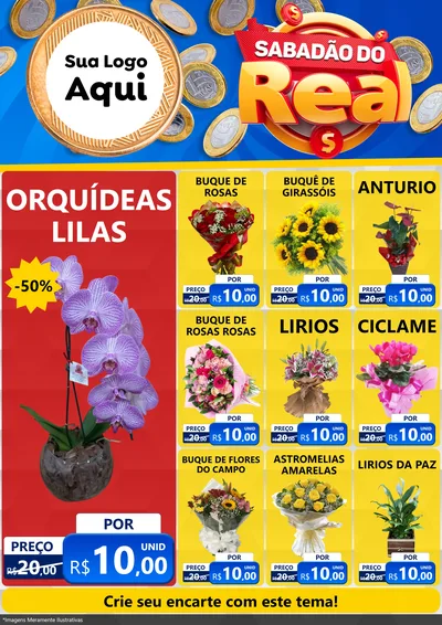 Modelo de Encarte para Encarte A4 Vertical com o tema Sabadão do Real para Floricultura e jardim
