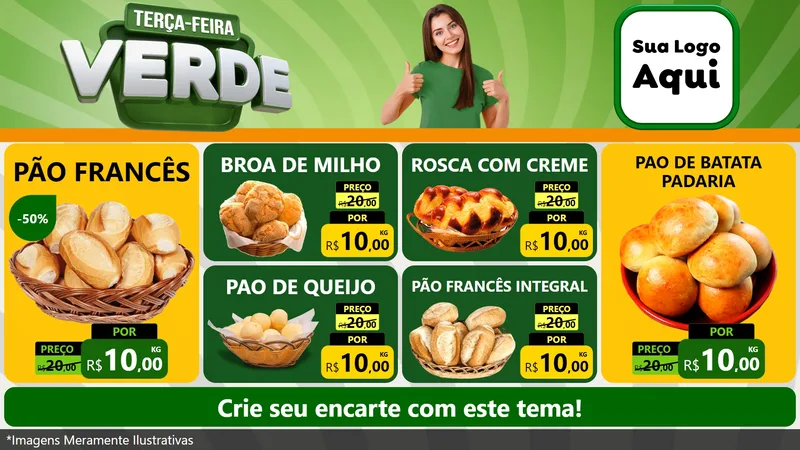 Modelo de TV para TV Horizontal com o tema Terça - Feira Verde para Padaria