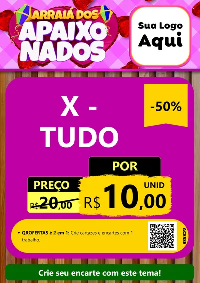 Modelo de Cartaz para Cartaz A4 Vertical com o tema Arraiá dos Apaixonados para Hamburgueria